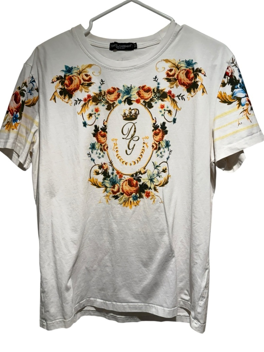 Dolce & Gabbana White Floral Crest Graphic Short-Sleeve Tee